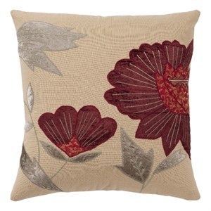Rizzy Home Floral 18&quot Down Filled Pillow with Cotton Velvet Cover-Beige/Red