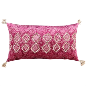 Rizzy Home Diamond 14&quot x 26&quot Down Pillow with Cotton Viscose Velvet Cover-Pink
