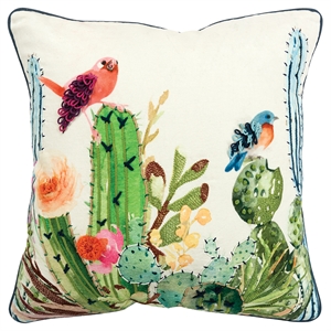Rizzy Home 20&quot x 20&quot Down Pillow with Cotton Cover-Botanical with Birds-Multi