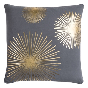 Rachel Kate Starburst 20&quot Down Pillow with Cotton Cover-Gray/Metallic Gold