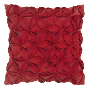 Rizzy Home Botanical Petals 18&quot Poly Filled Pillow with Wool/Cotton Cover-Red