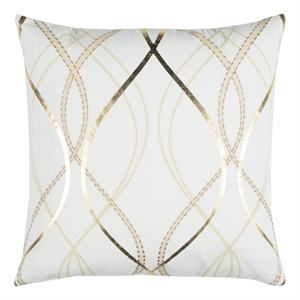 Donny Osmond Geometric 20&quot Poly Pillow with Cotton Cover-Ivory/Gold Metallic