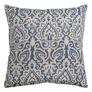Rizzy Home Damask 22&quot x 22&quot Poly Filled Pillow with Cotton Cover-Blue/Natural