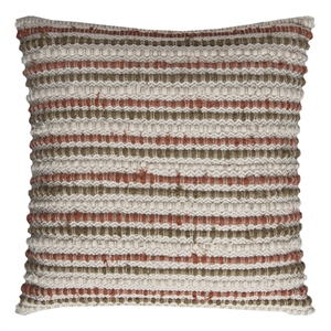 Rizzy Home Stripe 20&quot Poly Pillow with Linen/Cotton Cover Rust/Brown/Natural