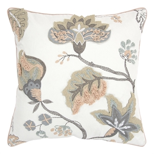 Rizzy Home Floral 20&quot x 20&quot Poly Filled Pillow with Cotton Cover-White