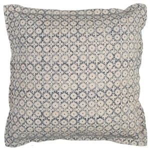 Rizzy Home Ditsy 22&quot x 22&quot Poly Filled Pillow with Cotton Cover-Blue/Natural