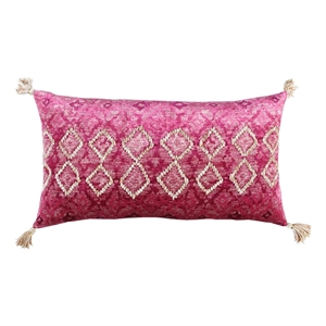 Rizzy Home Diamond 14&quot x 26&quot Poly Pillow with Cotton Viscose Velvet Cover-Pink