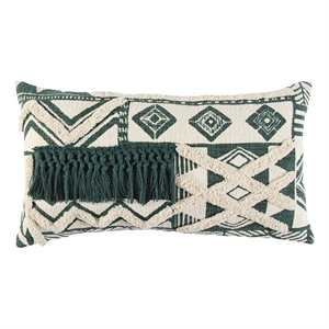 Rizzy Home Geometric 14&quot x 26&quot Poly Pillow w/ Textured Cotton Cover-Ivory/Green