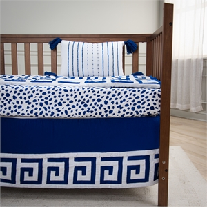 Rizzy Home Adair 26&quot X 51&quot Navy/White Greek Key Cotton Crib Skirt