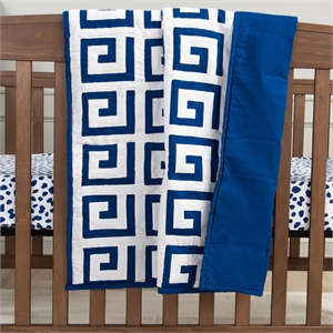 Rizzy Home Adair 38&quot X 50&quot Navy/White Greek Key Cotton/Polyester Toddler Quilt