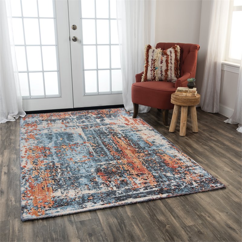 Alora Decor Alure 9' x 12' Abstract Blue/Apricot/Ivory Hybrid Area Rug