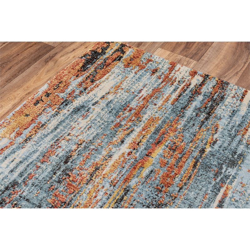 Alora Decor Alure 9' x 12' Abstract Blue/Blue/Apricot Hybrid Area Rug