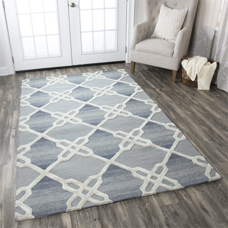 Alora Decor Berlin 8' x 10' Trellis Blue/Gray/Rust/Blue Hand-Tufted Area Rug