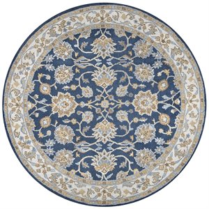alora decor crypt 8' round border blue/ivory hand-tufted area rug