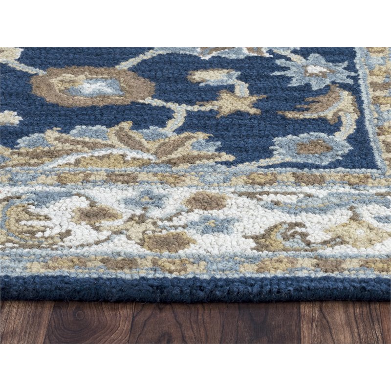 Alora Decor Crypt 5' x 8' Border Blue/Ivory Hand-Tufted Area Rug