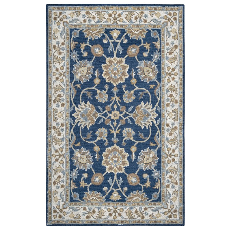 Alora Decor Crypt 5' x 8' Border Blue/Ivory Hand-Tufted Area Rug
