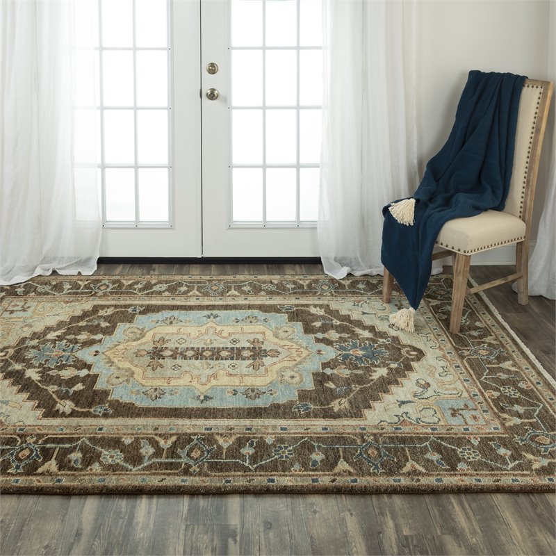 Alora Decor Abby 10' x 14' Dk. Brown/Brown/Blue Hand Knotted Area Rug