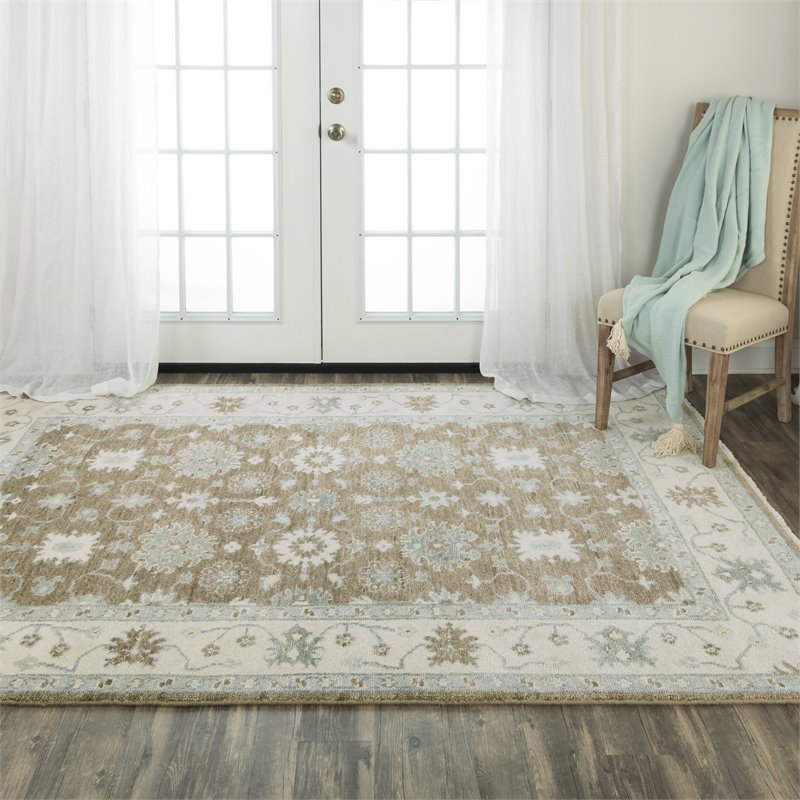 Alora Decor Abby 9' x 12' Traditional Brown/Blue/Brown Hand Knotted Area Rug