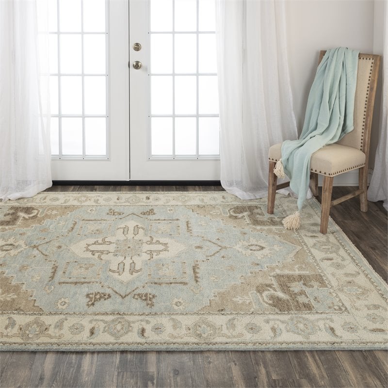 Alora Decor Abby 6' x 9' Traditional Gray/Blue/Brown Hand Knotted Area Rug