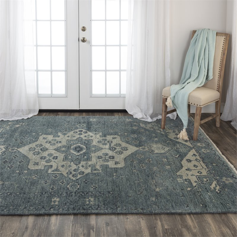 Alora Decor Abby 9' x 12' Traditional Blue/Blue Hand Knotted Area Rug