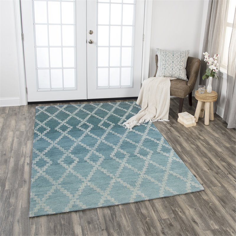 Alora Decor Ascension 8' x11' Ombre/Lattice Teal/Gray/Rust/Blue Area Rug