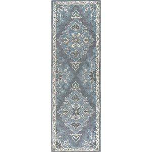 Alora Decor Cascade 2'6&quot x 8' Medallion Dk Gray/Blue Gray/Natural/Ivory Area Rug