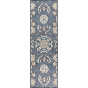 Alora Decor Cascade 2'6&quot x 8' Floral Coco/Tan/Blue Gray Hand-Tufted Area Rug