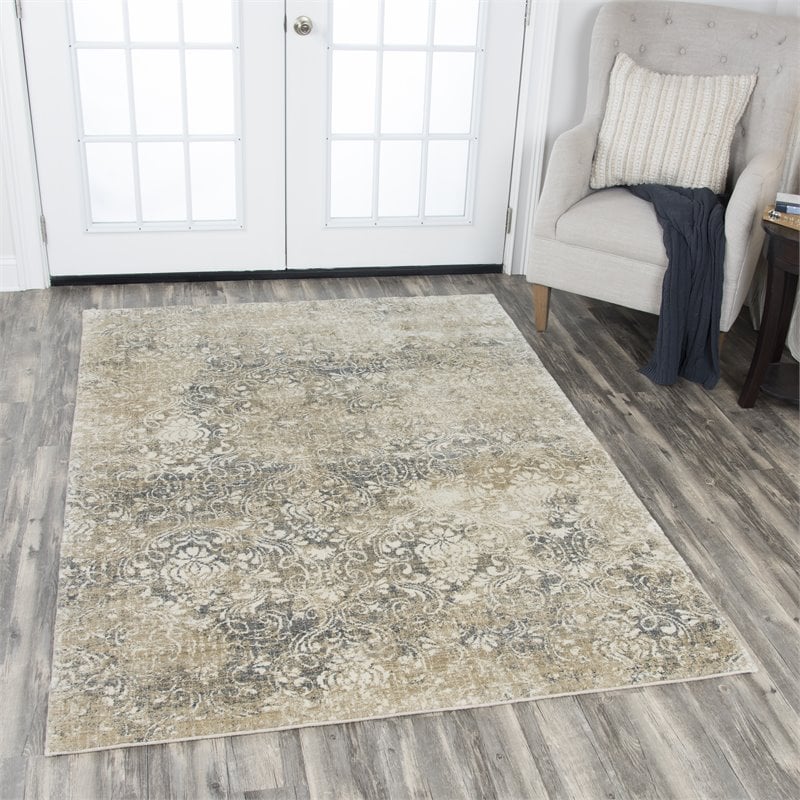 Alora Decor Euphoria 3' x 5' Damask Beige/Gray/Rust/Blue Hybrid Area Rug