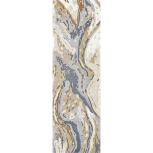 Alora Decor Flare 2'6&quot x 8' Beige/Blue/Grey/Taupe/Gold Hand-Tufted Area Rug