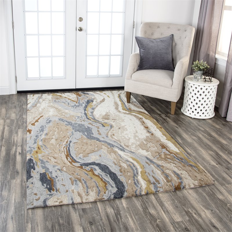 Alora Decor Flare 8' x 10' Beige/Blue/Grey/Taupe/Gold Hand-Tufted Area Rug