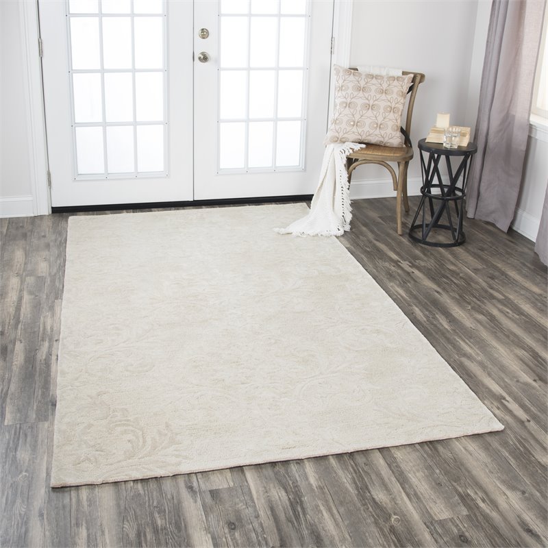 Alora Decor Emerson 5' x 8' Damask Beige/Gray/Rust/Blue Hand-Tufted Area Rug