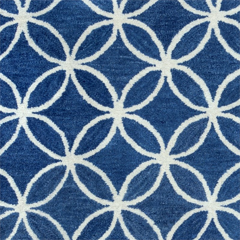 Alora Decor Holland 8' Round Geometric Blue/Ivory Hand-Tufted Area Rug