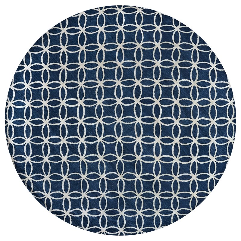 Alora Decor Holland 8' Round Geometric Blue/Ivory Hand-Tufted Area Rug