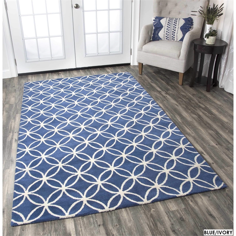 Alora Decor Holland 3' x 5' Geometric Blue/Ivory Hand-Tufted Area Rug