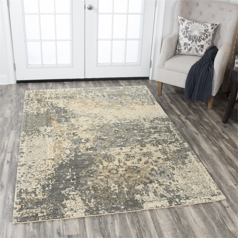 Alora Decor Euphoria 8' x 10' Floral Distress Beige/Gray/Rust/Blue Hybrid Rug