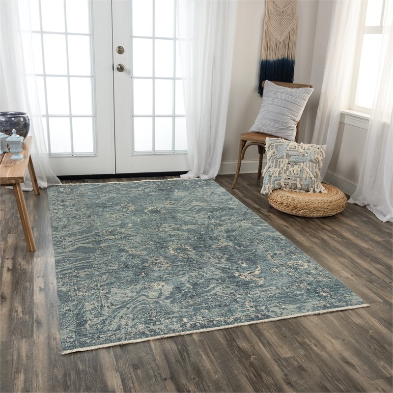 Alora Decor Intrepid 5' x 8' Abstract Blue/Gray/Ivory Hybrid Area Rug