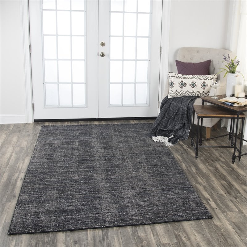 Alora Decor Demure 5' x 8' Solid Black/Charcoal Hand-Loomed Area Rug