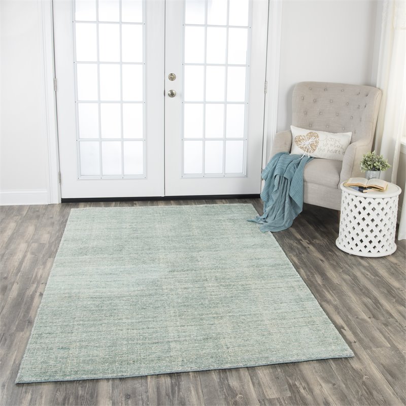 Alora Decor Demure 9' x 12' Solid Aqua/Aqua Hand-Loomed Area Rug