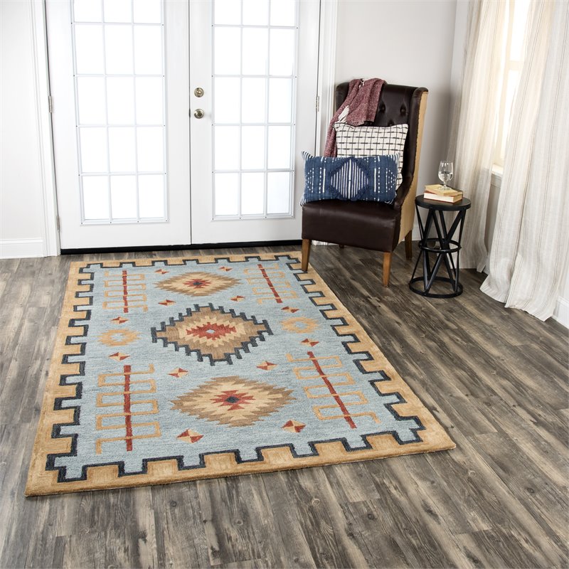 Alora Decor Durango 5' x 8' Southwest/Tribal Lt. Blue/Multi Hand-Tufted Area Rug