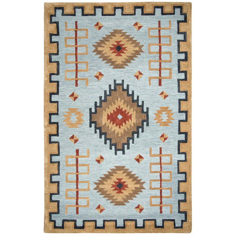 Alora Decor Durango 5' x 8' Southwest/Tribal Lt. Blue/Multi Hand-Tufted Area Rug