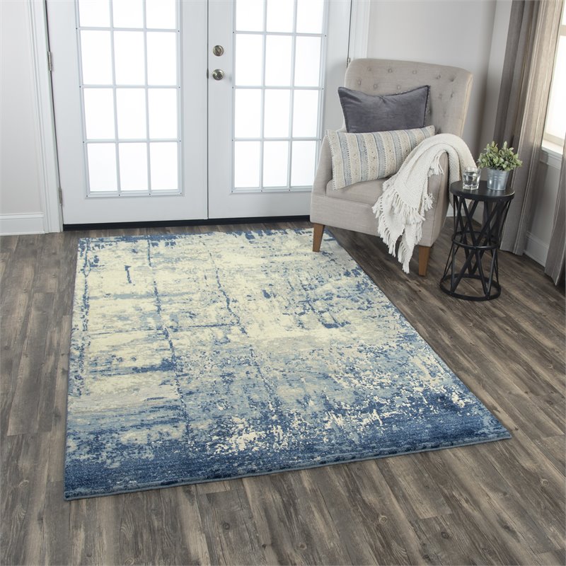 Alora Decor Essential 10' x 13' Abstract Blue/Ivory Hybrid Area Rug