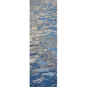 Alora Decor Flare 2'6&quot x 8' Abstract Blue/Dk Blue/Grey Hand-Tufted Area Rug