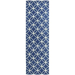 Alora Decor Holland 2'6&quot x 10' Geometric Blue/Ivory Hand-Tufted Area Rug
