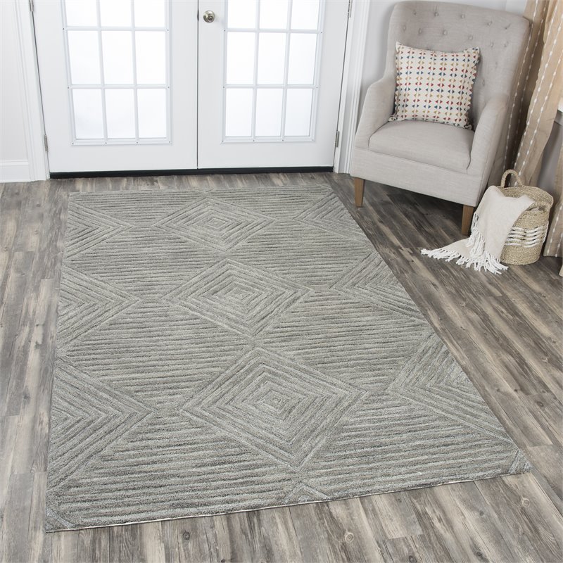 Alora Decor Geneva 5' x 8' Solid Gray/Ivory Hand-Tufted Area Rug