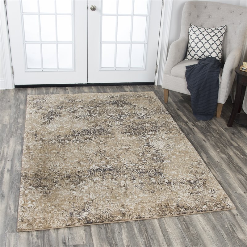 Alora Decor Euphoria 5' x 8' Damask Ivory/Gray/Rust/Blue Hybrid Area Rug