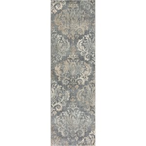 Alora Decor Euphoria 2'6&quot x 10' Damask Distress Gray/Gray/Rust/Blue Hybrid Rug