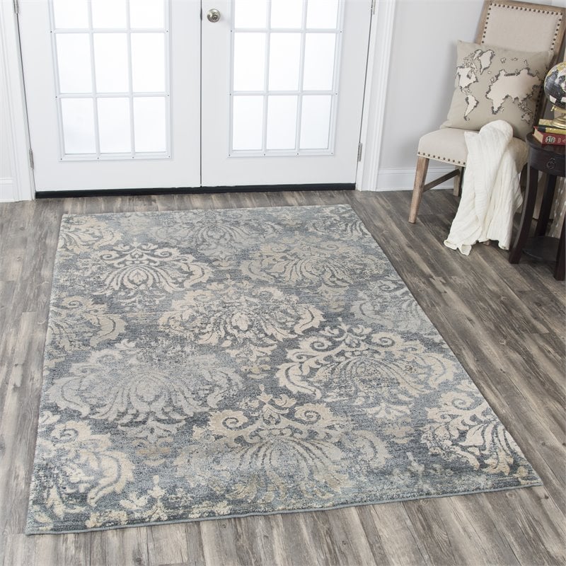 Alora Decor Euphoria 3' x 5' Damask Distress Gray/Gray/Rust/Blue Hybrid Area Rug
