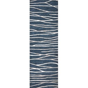 Alora Decor Geneva 2'6&quot x 8' Lines Navy/Ivory Hand-Tufted Area Rug