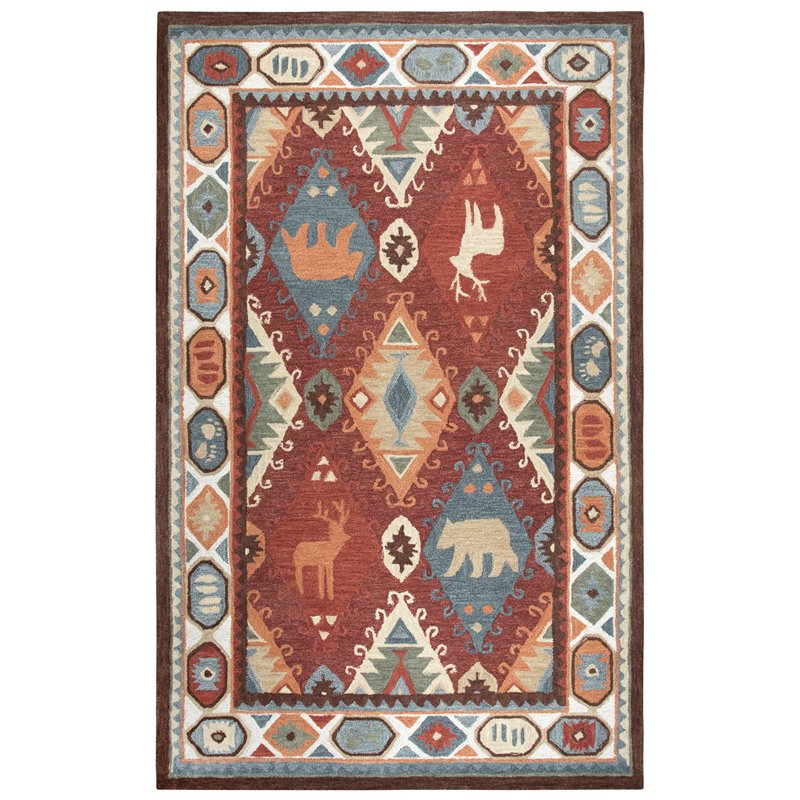 Alora Decor Itasca 5' x 8' Patchwork Red/Blue/Beige/Brown Hand-Tufted Area Rug