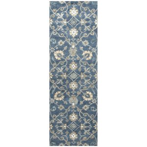 Alora Decor Napoli 2'6&quot x 10' Traditional Motifs Blue/Ivory Hand-Tufted Area Rug